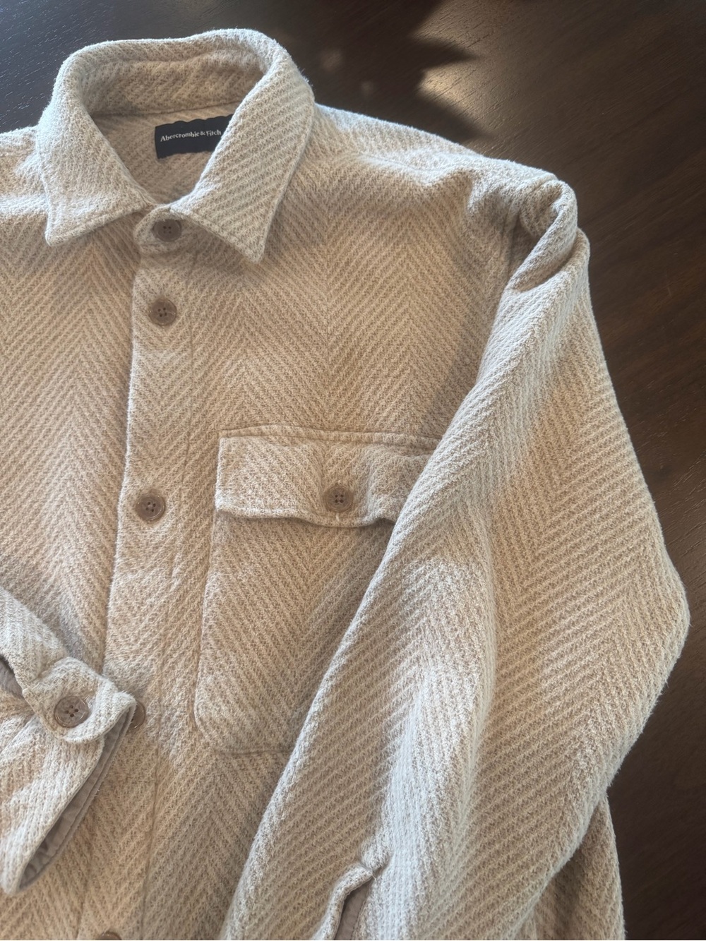 Abercrombie & Fitch Light Beige Herringbone Shirt Jacket - Picture 4 of 6